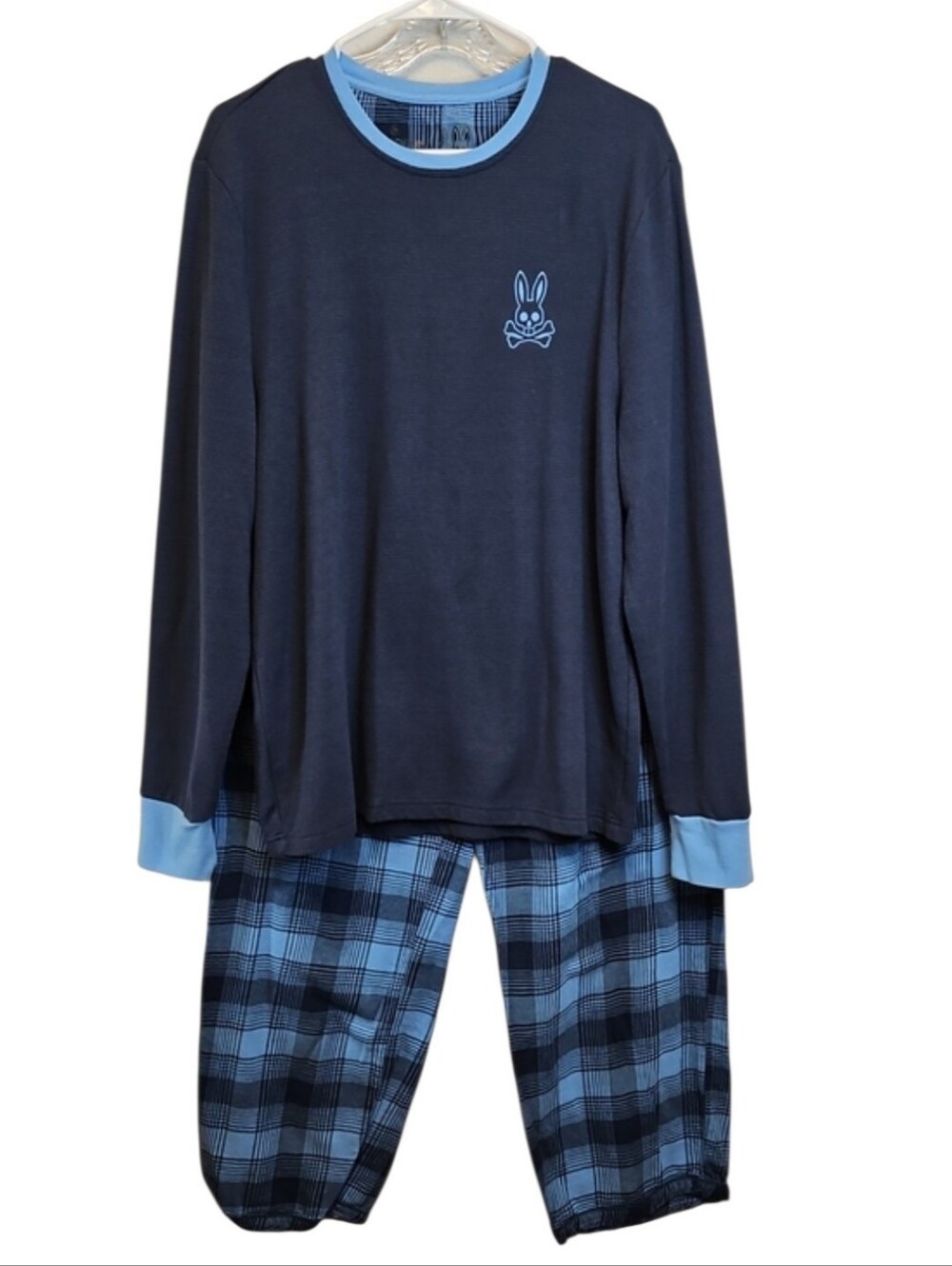 Psycho Bunny 2 Piece Mens  Blue Plaid Lounge Set, Size XL